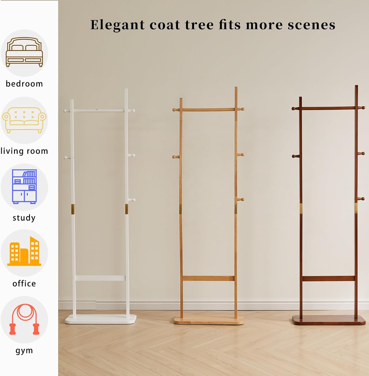 Aibiju Coat Rack Freestanding, Coat Tree with 2 Main Rods and Stable Design, Clothes Racks for Hanging Coats Clothes Suits Jacket, Easy to Assemble and Very Sturdy, Natural Wood Color USYD-202