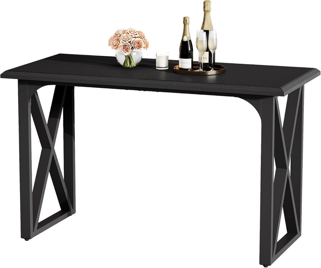 Tribesigns 55-Inch Bar Table, Industrial Counter Height Table with Sturdy Metal X-Frame Legs, Rectangular High Top Pub Table for Small Spaces, Dining Room, Kitchen, Home Bar (Black)