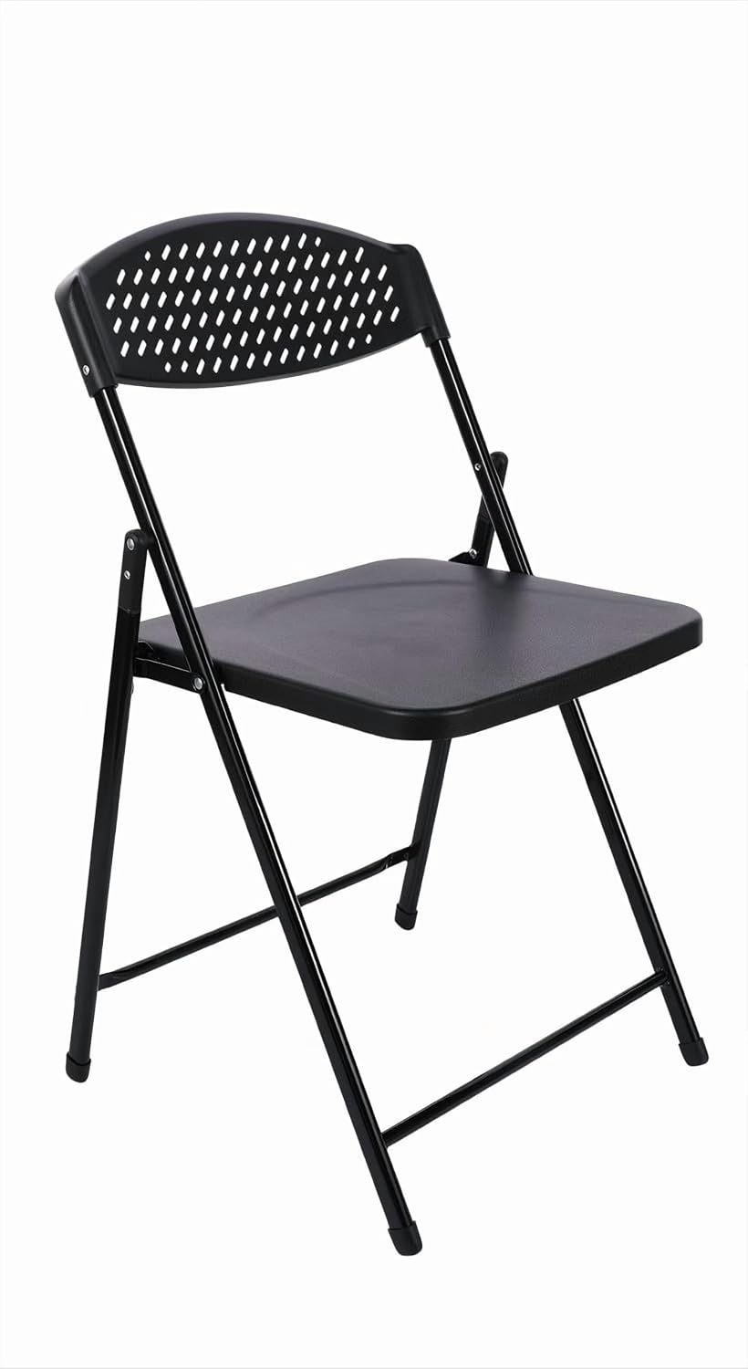 Lightweight Plastic Folding Chair, Portable, Breathable backrest, Non-Slip Rubber feet, Black.