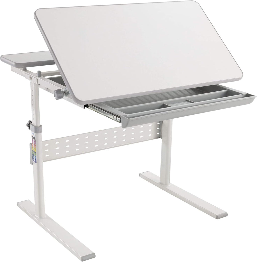 Mount-It! Kids Adjustable Desk with Tilting Desktop, Height Adjustable Study Table with Storage Drawer, Ergonomic Desk for Writing, Drawing & Homework, 31.5" x 26" Desktop Size (Gray)