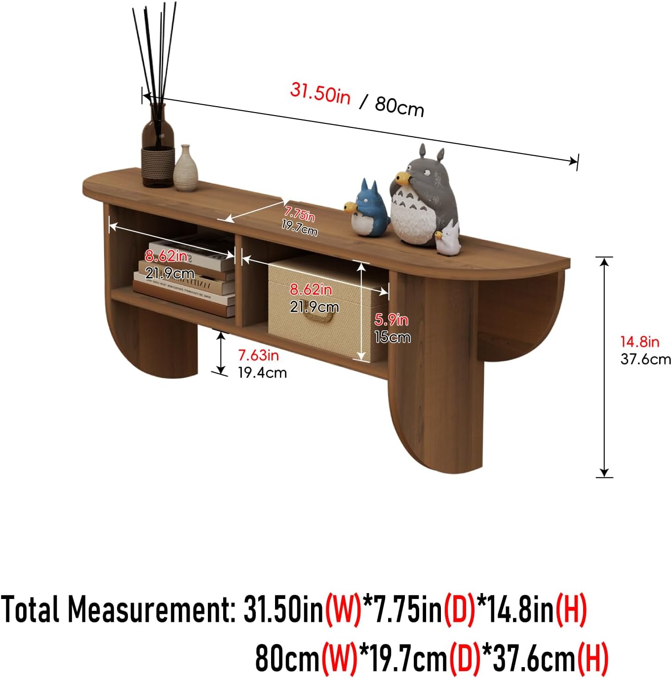 Floating Solid Wood Console Table, 32'' Wall Mounted Narrow Entryway Table with Storage Shelf, Modern Couch Table Small Entry Way Tables for Entryway, Front Hall, Hallway (Walnut, 31.5IN)