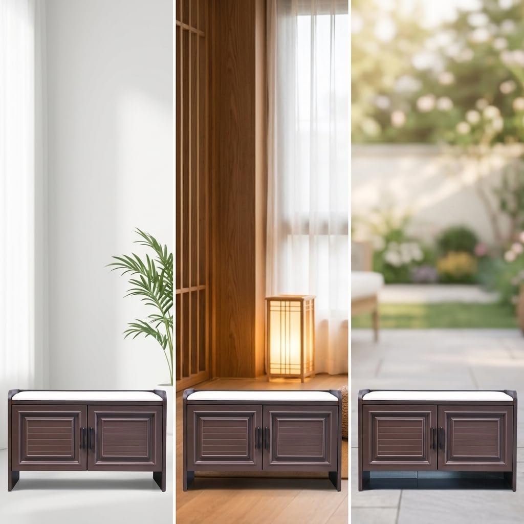 Water Outdoor Shoe Bench with Storage for Entryway, No Assembly Required, 300kg Capacity Bench Cushion, L110cm W36cm H50cm