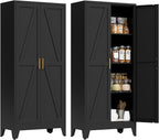 61" Tall Metal Pantry Cabinet, Kitchen Storage Cabinet with 2 Doors and 3 Adjustable Shelves for Kitchen, Living Room, Dining Room, Bathroom and Home, Office (Black, 1PC)