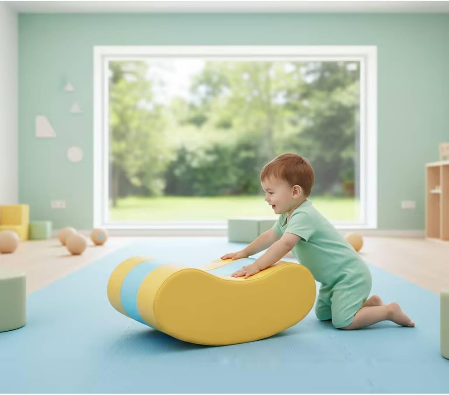 Rocking Boat Rocking Toy with Padded Seat Comfortable Rocker for Young Children, Daycare