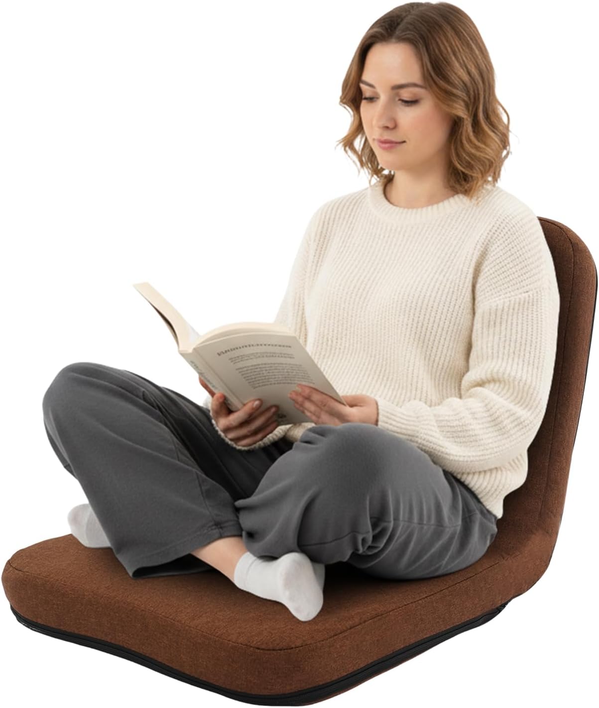 Adjustable Floor Chair with Back Support, Foldable Meditation Cushion Chair, Portable Floor Lounger for Adults, Gaming, Yoga, Reading, Removable Washable Cover, Sturdy Iron Frame,Coffee Brown