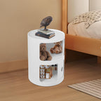 2-Tier Circular Nightstand, Round Nightstand, Circular Side Table with Drawer, Cylindrical Cabinet, ABS Sliding Doors, Modern Bedside Table for Bedroom Living Room, 12.5 Inch, 88 Lbs Capacity