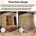 U-Shaped Rail Bed Canopy Curtain, Double Layer Bed Curtain, Princess Bed Canopy, 3 Opening Mosquito Net, Cozy Drape Netting for Bedroom Decoration(Khaki,70.9x86.6in)