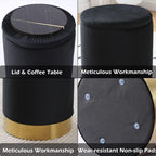 Velvet Storage Ottoman Multipurpose Footrest Stool with Metal Base Modern Round Vanity Stool Chair Ottoman Foot Stools Support 300 lbs Padded Seat for Living Room (Black (Velvet))