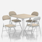 VECELO 5-Piece Folding Card Table Square and Chair Set with Collapsible Legs & Vinyl Upholstery,Portable for Indoor & Outdoor, Beige