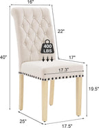 adochr Linen Fabric Dining Chairs Set of 2, Upholstered Dining Room Chair with Wooden Legs, Armless Parsons Chairs for Kitchen/Dining Room/Living Room, Beige