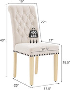 adochr Linen Fabric Dining Chairs Set of 2, Upholstered Dining Room Chair with Wooden Legs, Armless Parsons Chairs for Kitchen/Dining Room/Living Room, Beige