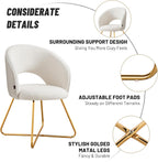 Furniliving Modern Accent Chair Velvet Comfy Lounge Chairs for Bedroom, Upholstered Barrel Vanity Chair with Back, Mid Century Makeup Chair with Gold Leg (Hollow-Backrest, White)