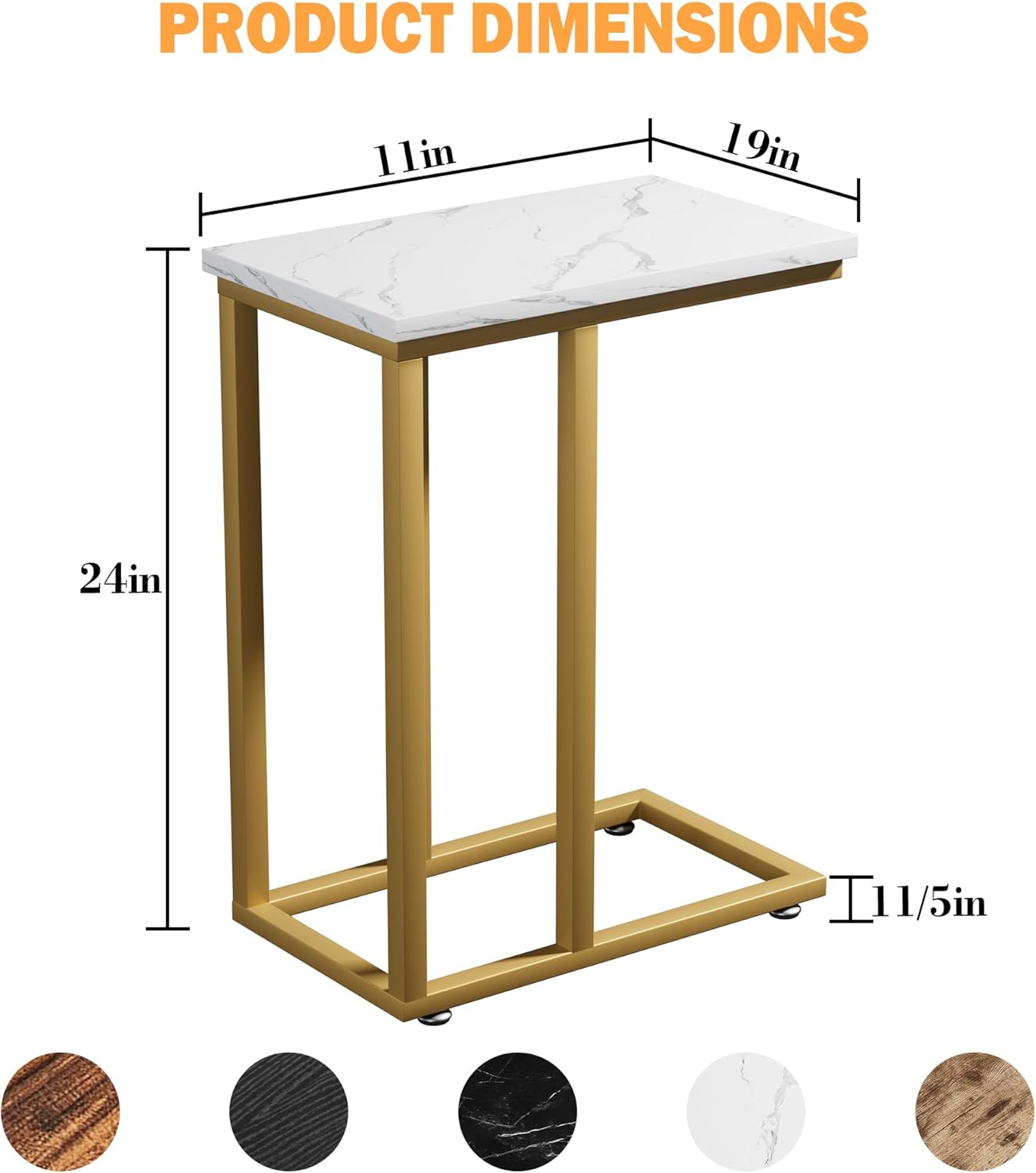 VECELO Universal C-Shaped Side Table, Multi-Functional Snack & TV Tray for Living Room, Bedroom, Gold (2 Set)