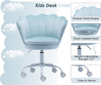 CIMOTA Cute Kids Desk Chair,Velvet Bedroom Chair Adjustable Child Computer Chair Swivel Shell Vanity Chairs for Girls Bedroom/Study Room, Light Blue