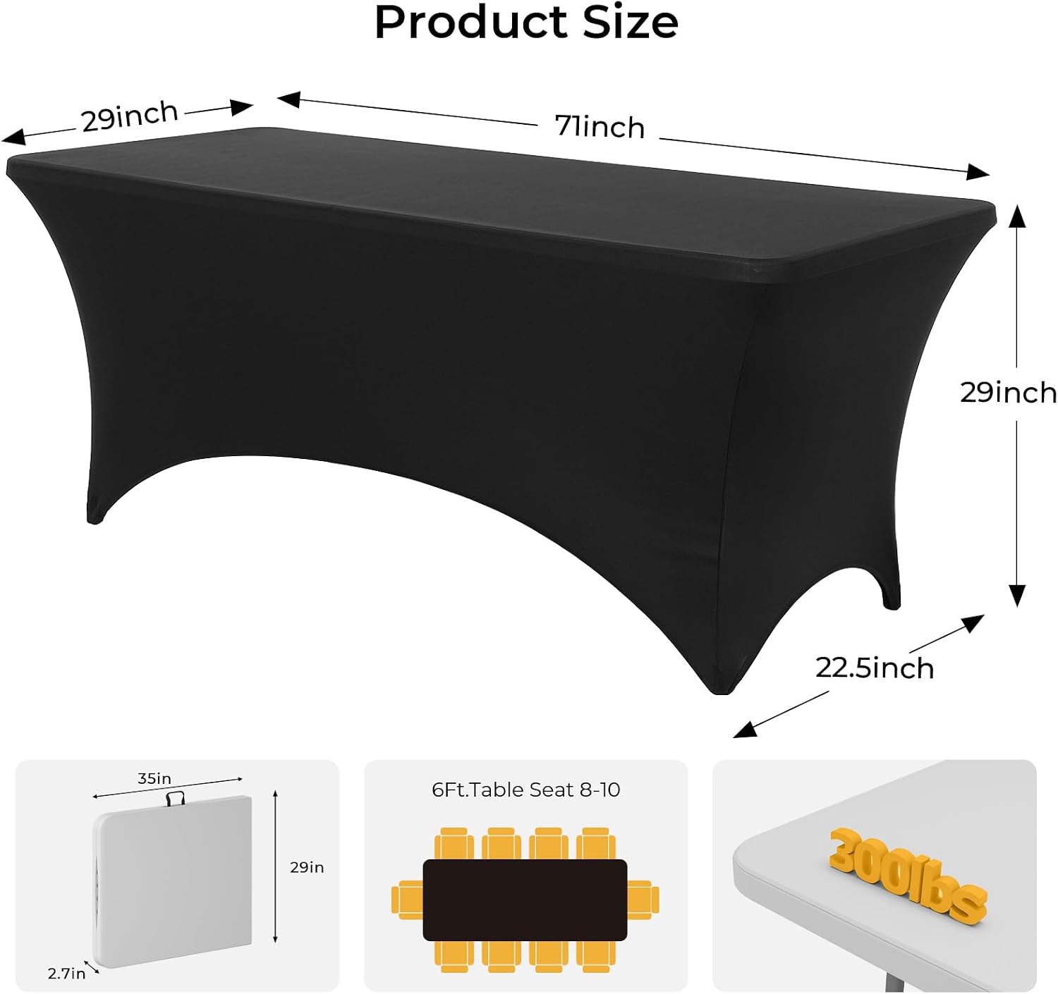 6ft Folding Table with Black Table Cloth Indoor, Foldable Desk with HDPE Tabletop, Safety Locks, Easy to Carry and Store, No-Assembly Outdoor Camping Table for Dining, Party, Picnic, White