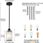 Crystal Pendant Lights Kitchen Island, 3 Pack Black Kitchen Pendant Lighting Over Island, 1-Light Mini Modern Hanging Lights for Kitchen Island, Dining Room, Hallway, Foyer, Entryways