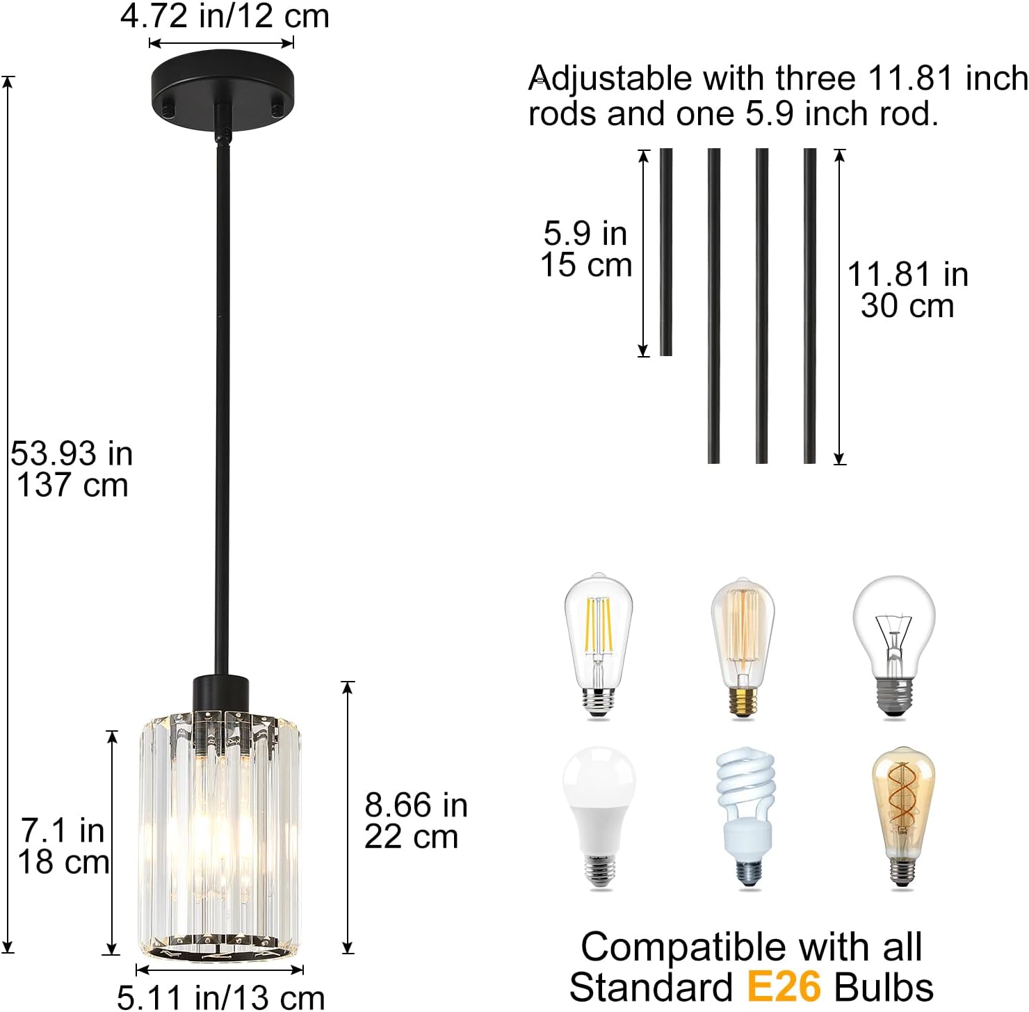 Crystal Pendant Lights Kitchen Island, 3 Pack Black Kitchen Pendant Lighting Over Island, 1-Light Mini Modern Hanging Lights for Kitchen Island, Dining Room, Hallway, Foyer, Entryways
