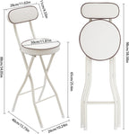 LOYALHEARTDY 2 Pcs Folding Stool, 25.6 in Cushioned Padded Folding Stool Portable Bar Stool with Back for Camping Kitchen Home Office (White)