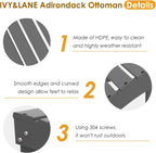 IVY&LANE Outdoor Adirondack Ottoman | Set of 2 | Folding | HDPE | Grey | Waterproof Patio Footrest for Adirondack Chair | Poly Lumber Foot Rest for Deck Backyard Patio