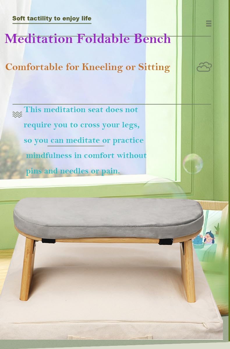 Meditation Bench Basic Kneeling Ergonomic Seat Meditation Stool,Folding Yoga Stool, Sturdy Prayer Bench,Comfortable for Kneeling or Sitting, Black