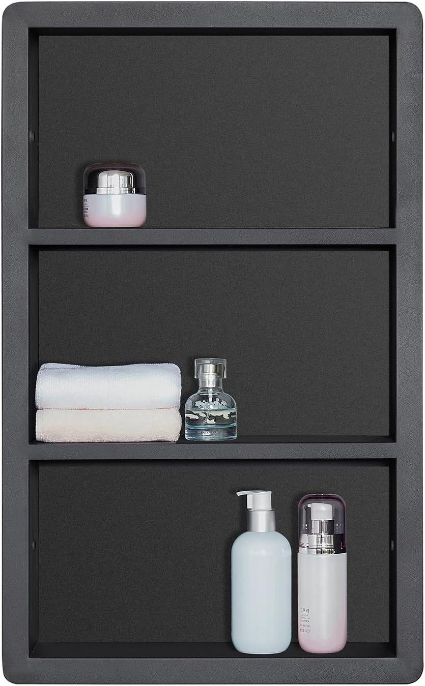 IDYLLOR Recessed Medicine Cabinet No Mirror - 14x24 Bathroom Storage Wall Cabinet with 2 Shelves, 304 Stainless Steel Shower Niche, Matte Black Waterproof for Bathroom, Toilet, Vanity