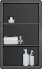 IDYLLOR Recessed Medicine Cabinet No Mirror - 14x24 Bathroom Storage Wall Cabinet with 2 Shelves, 304 Stainless Steel Shower Niche, Matte Black Waterproof for Bathroom, Toilet, Vanity