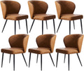 Brown Leather Dining Chairs Set of 6, Sturdy Metal Legs, High-Resilience Sponge, Non-Scratch Pads, for Kitchen, Dining Room, Living Room