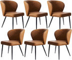 Brown Leather Dining Chairs Set of 6, Sturdy Metal Legs, High-Resilience Sponge, Non-Scratch Pads, for Kitchen, Dining Room, Living Room