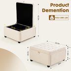 4-in-1 Storage Ottoman 30 Inch Large Hidden Storage Ottoman Foot Stool Square Ottoman Coffee Table with Soft-Close Hinge for Living Room (Ivory)