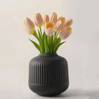 Black Ceramic Vase for Flowers, 6 Inch Flower Vases Home Decor, Black Boho Vases for Pampas Grass, Vase for Centerpieces Living Room Table Entryway Shelf