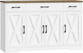 HOSTACK Buffet Cabinet with Drawers, 55" Large Sideboard Buffet Storage Cabinet with Shelves and Doors, Modern Farmhouse Coffee Bar Station Wood Kitchen Table for Kitchen, Dining Room, White/Rustic