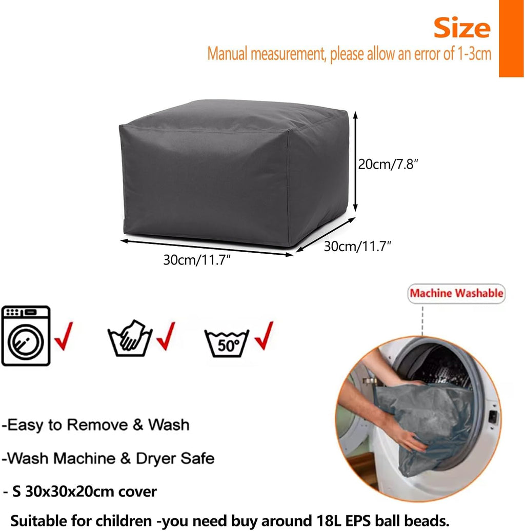 SXBCyan Waterproof Square Pouf Ottoman Cover Footstool Without Filler Outdoor Beach Garden Beanbag Pouf Puff Salon Floor Seat Futon Stool Bench (Color : Navy Blue, Size : S-30x30x20cm-cover)