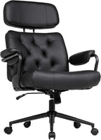 Mid Century Modern Home Office Desk Chair, Ergonomic Office Chair Big and Tall, High Back Executive Office Chair Leather Extra Wide, Computer Chair Comfy, Adjustable Height Rolling Chair, Black