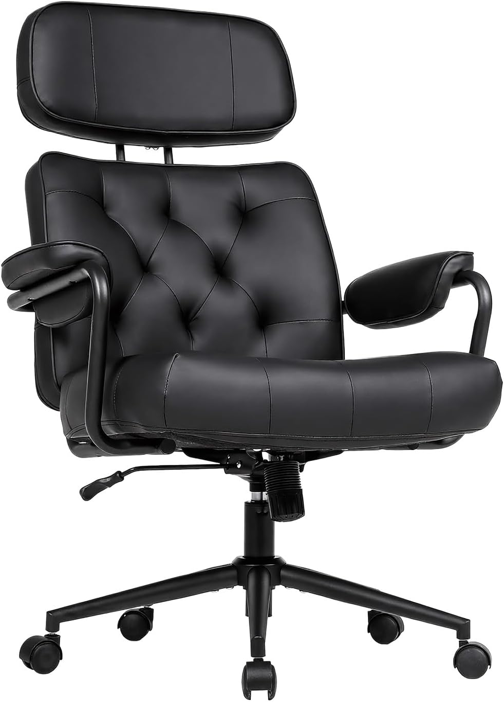 Mid Century Modern Home Office Desk Chair, Ergonomic Office Chair Big and Tall, High Back Executive Office Chair Leather Extra Wide, Computer Chair Comfy, Adjustable Height Rolling Chair, Black