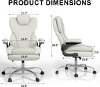 Office Chair, Home Desk Chair, Ergonomic Computer Chair with Lumbar Support, Executive Leather Chair with Flip-Up Armrests, Big and Tall Swivel Rolling Chair, White