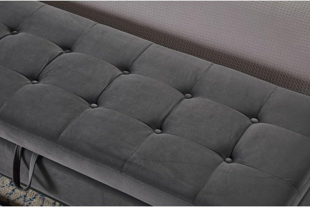 58.6" Bed Bench Metal Base with Storage Black Velvet (Foam + Grey + Velvet)