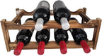 8-Bottle Wood Wine Rack - 2-Tier Countertop Wine Bottle Holder for Kitchen, Bar, Pantry, Dining Room | Small Freestanding Stackable Liquor Storage Organizer, Carbonized Pine