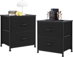Fabric Dresser 2 Drawers, Nightstands with Adjustable Feet, End Table Set of 2