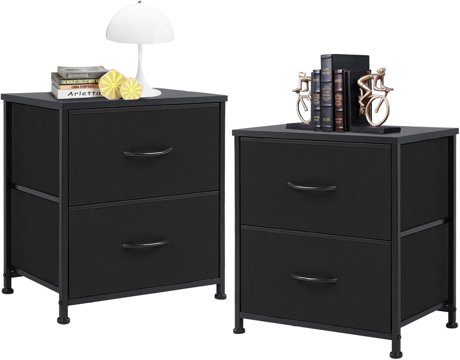Fabric Dresser 2 Drawers, Nightstands with Adjustable Feet, End Table Set of 2