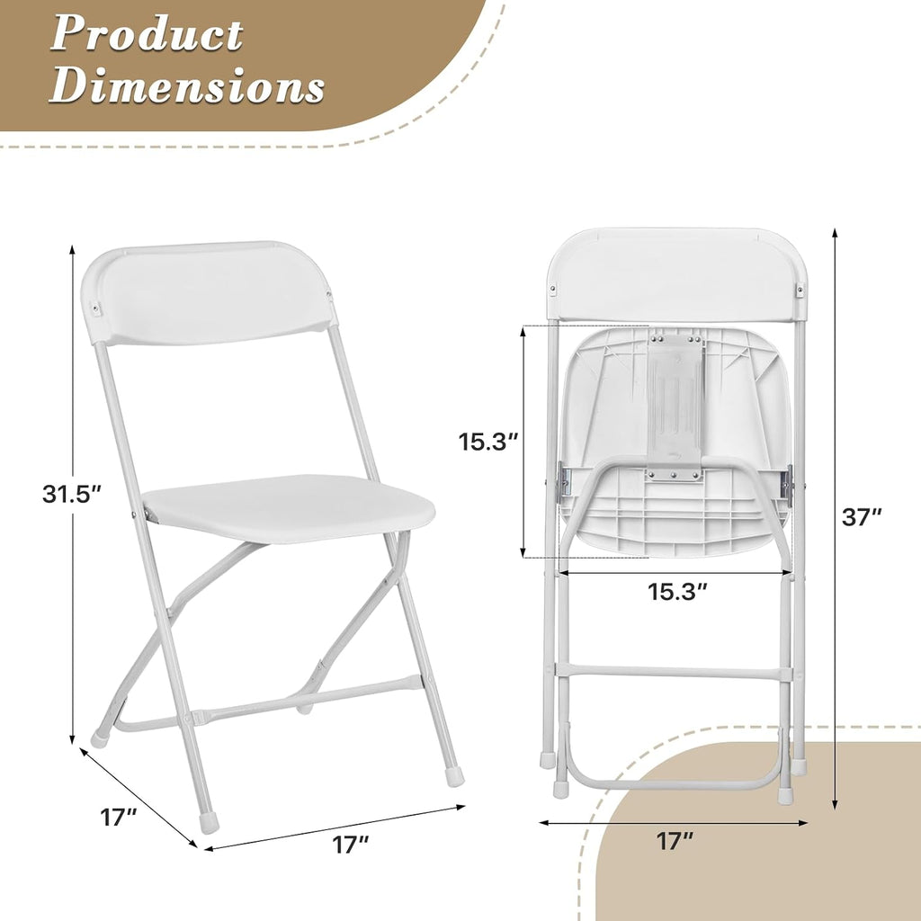 Athena Collection White Plastic Folding Chairs for Adults, 4 Pack, Portable Stackable Chair Indoor Outdoor Foldable Comfortable Sillas para Fiestas for Outside Commercial Event Party Supports 250 Lbs