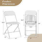 Athena Collection White Plastic Folding Chairs for Adults, 4 Pack, Portable Stackable Chair Indoor Outdoor Foldable Comfortable Sillas para Fiestas for Outside Commercial Event Party Supports 250 Lbs