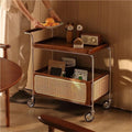 Wood Mobile Side Table with Wheels 2-Layer Storage Rolling Coffee Table End Table for Living Room Boudoir Small Spaces All Occasion(Brown)