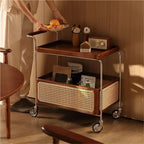 Wood Mobile Side Table with Wheels 2-Layer Storage Rolling Coffee Table End Table for Living Room Boudoir Small Spaces All Occasion(Brown)