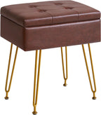 IBUYKE Multifunctional Storage Vanity Stool with Flip Tabletop, Adjustable Metal Legs & PU Leather, 40x30x48cm, Ottoman Footrest for Makeup, Living Room, Entryway, Brown WBD014Z