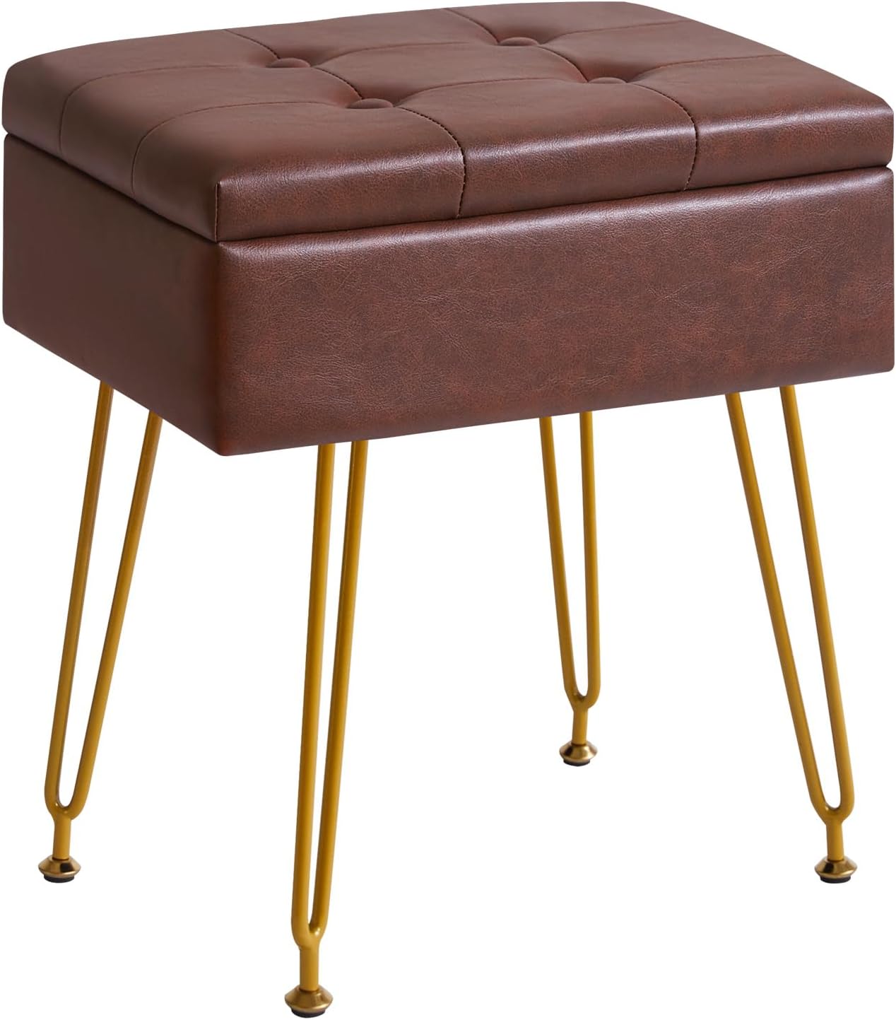 IBUYKE Multifunctional Storage Vanity Stool with Flip Tabletop, Adjustable Metal Legs & PU Leather, 40x30x48cm, Ottoman Footrest for Makeup, Living Room, Entryway, Brown WBD014Z