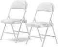 Padded Folding Chairs 2 Pack, PU Leather Folding Chairs for Outside and Indoor, Heavy Duty Portable Foldable Metal Chairs for Home Office, Dorm, Party, Backyard, Patio, White