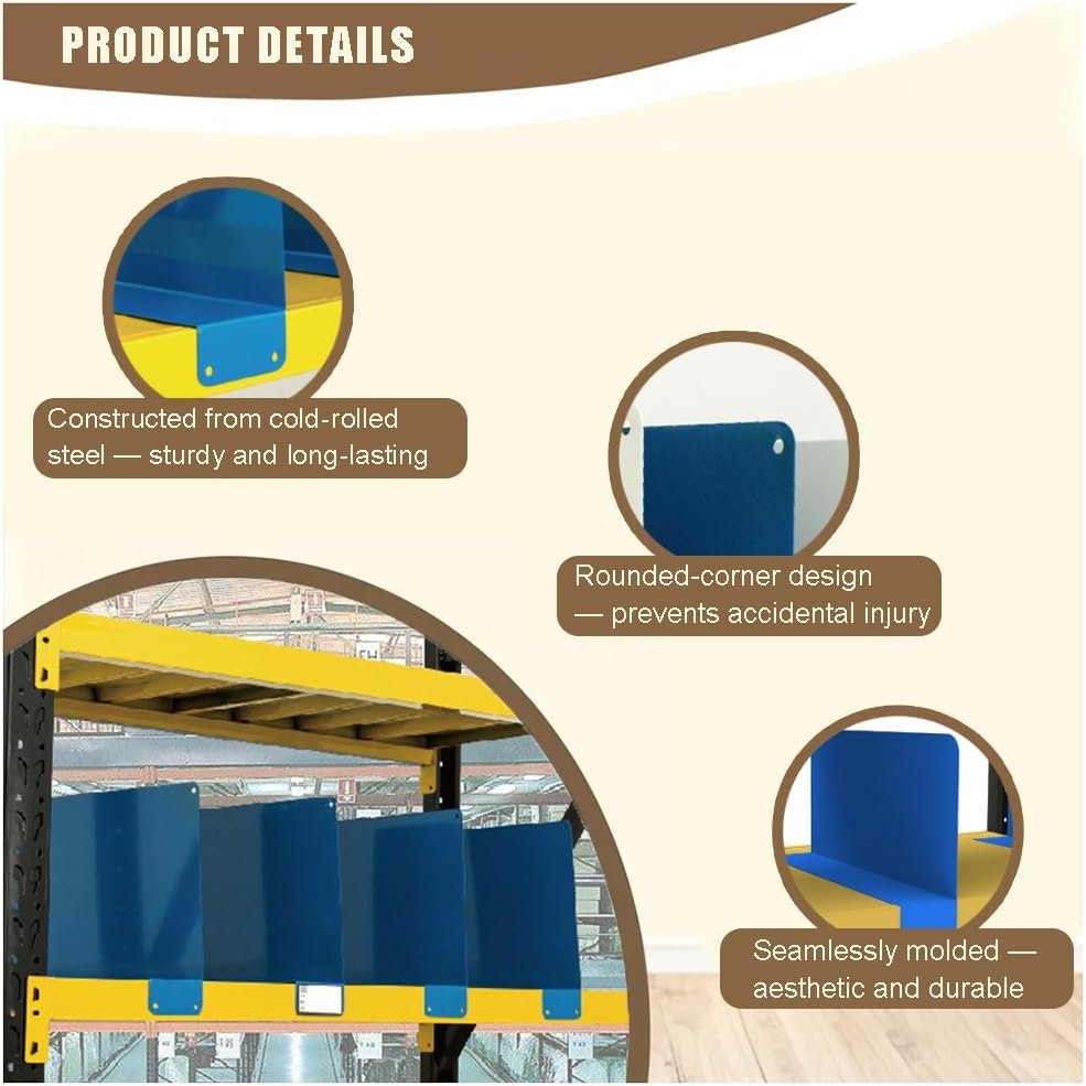 Heavy Duty Metal Shelf Dividers, Cold Rolled Steel Partition with Rounded Edges for Home, Office, Warehouse Organization