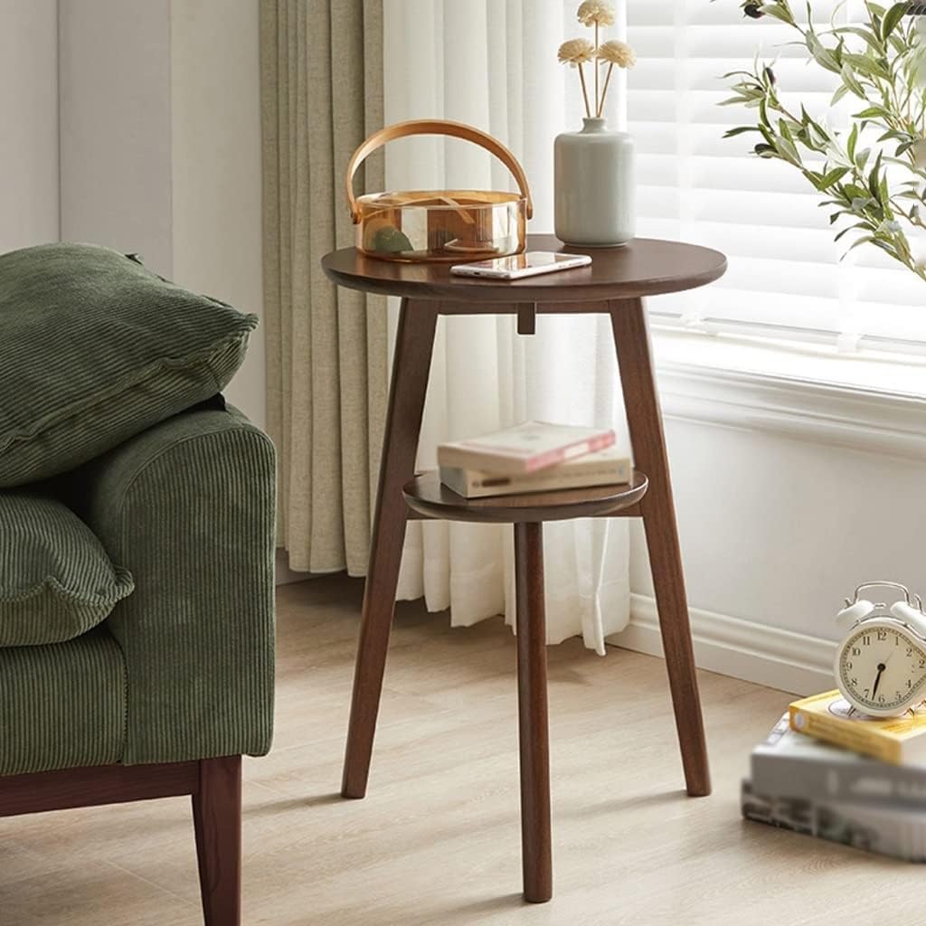 Round Wood Side Tables Coffee Table Accent Table with Storage 2 Tier End Tables Storage Shelf for Small Space Heavy Duty(Natural)