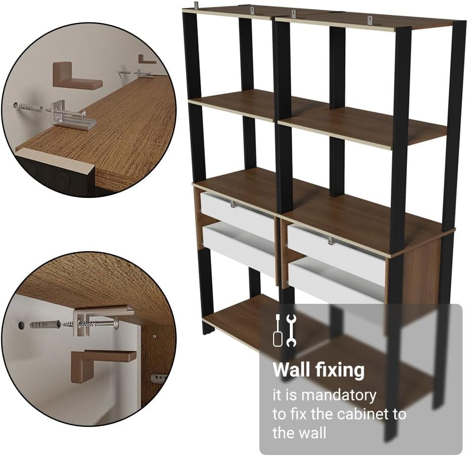 Madesa Kitchen Pantry Storage Rack with 4 Drawers and 6 Open Shelves 55" L Multiuse Modular Cabinet for Kitchen Organization - Black/Brown