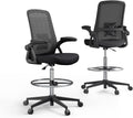 Drafting Chair, Tall Office Chair with Lumbar Support, High Office Chair with Flip up Armrests, Standing Desk Chair with Adjustable Footrest Ring, Breathable Mesh Back, Black
